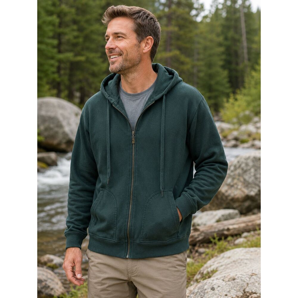 Eddie Bauer Hoodie Men's XL Green Full Zip Hooded Sweatshirt Cotton Blend #15